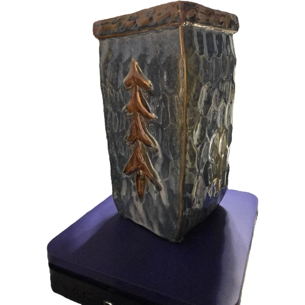 Blue Pottery Vase with Faux Grass Decor from Napa Valley